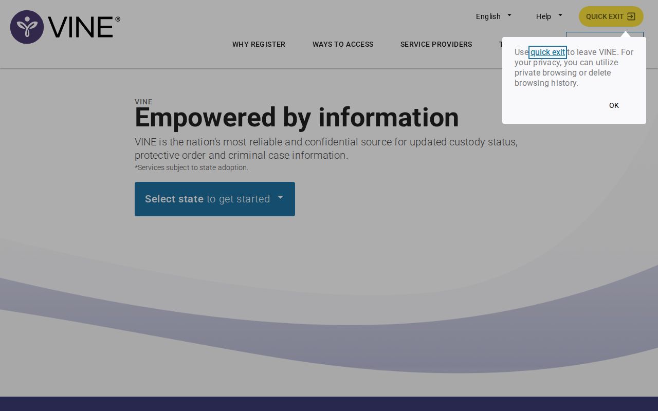 VINELink portal used to select Texas and search a participating county custody record